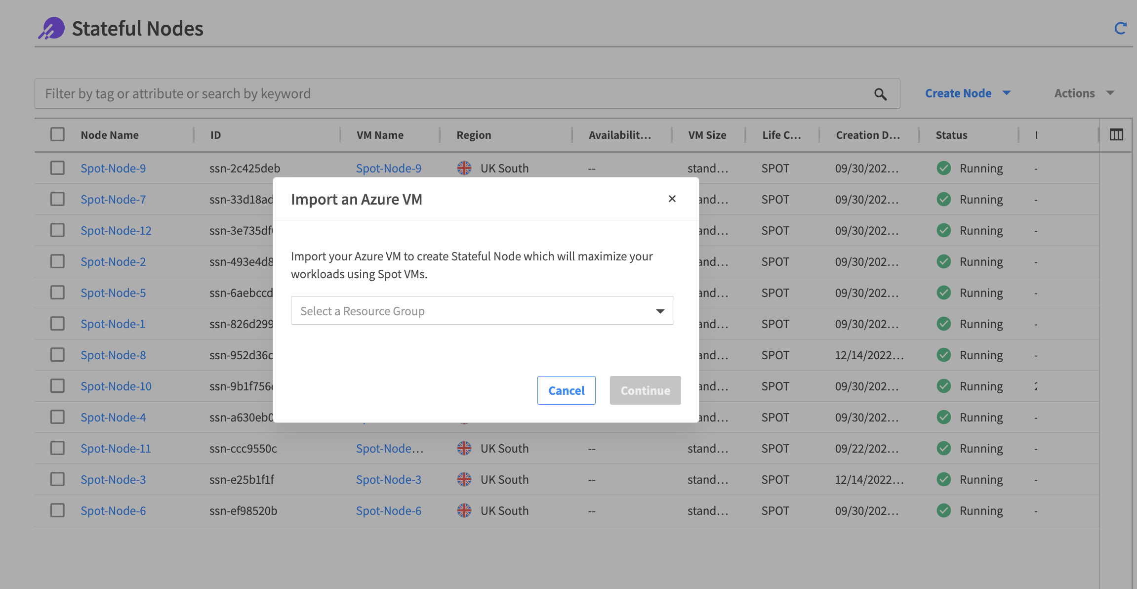 Import Azure VMs for Azure stateful nodes