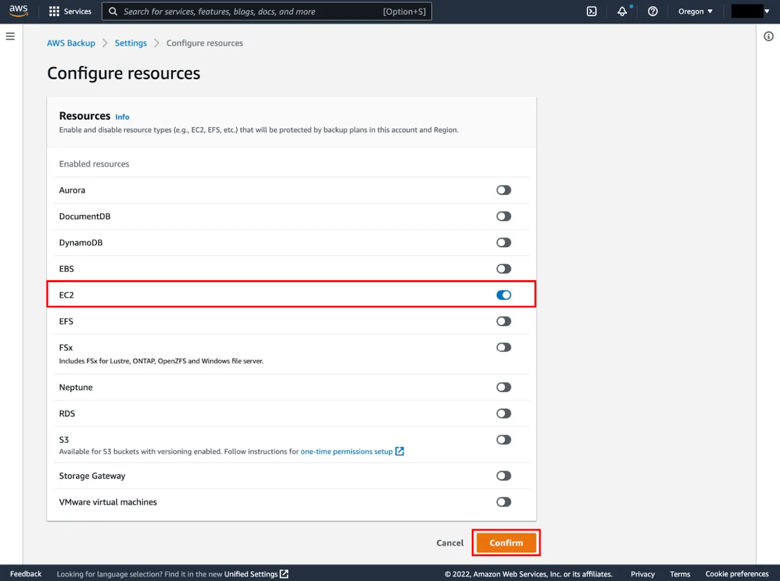 AWS configure resources screenshot