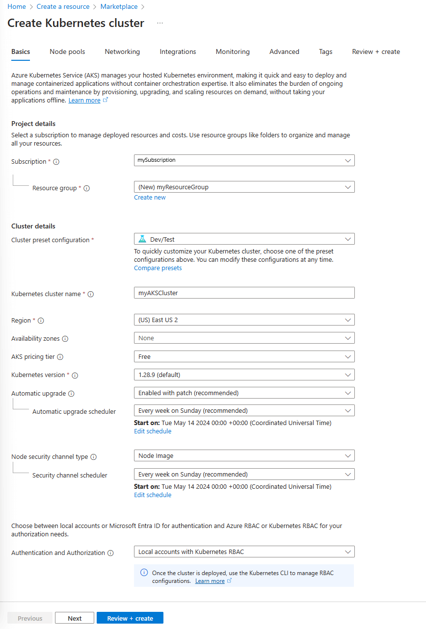 Azure Kubernetes cluster creation