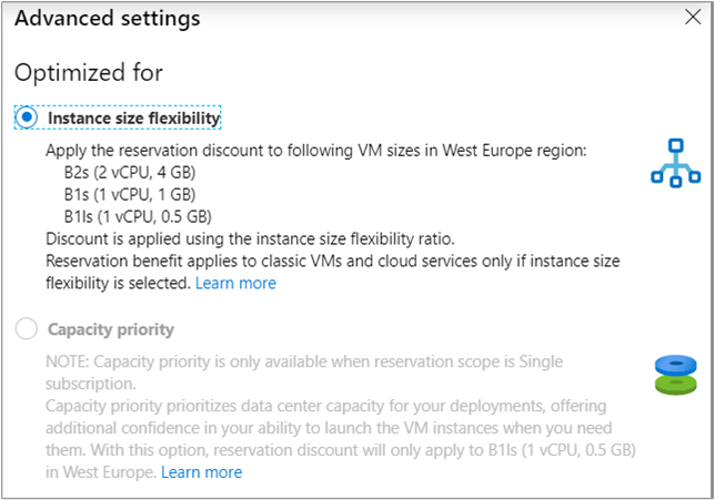 instance size flexibility settings